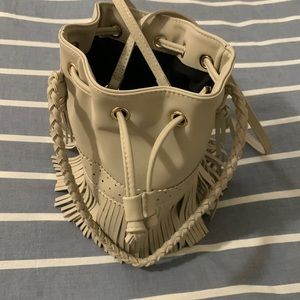 Ladies Round Grey Fringe Purse Handbag New